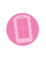 A pink circle with a light pink window in the middle.