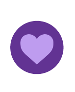 A purple circle with a light purple heart in the middle.