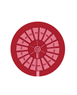 A red circle with a pink wheel in the middle.